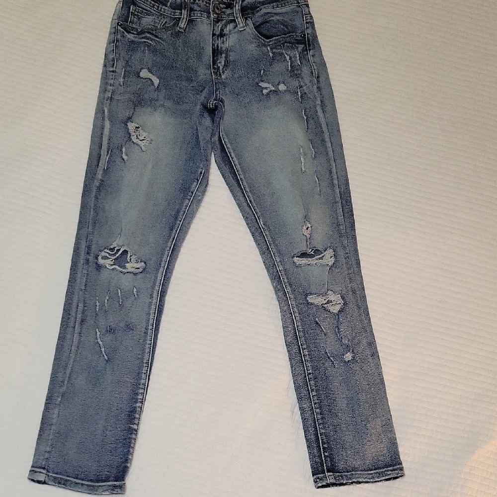 rue21 Slim Taper Supreme Flex Distressed Ripped Jeans Blue 28x30